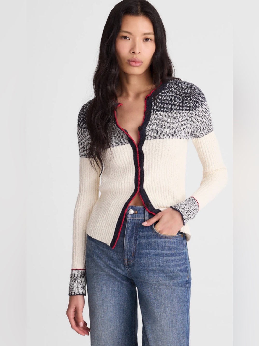 New! Madewell Striped Bouclé-Knit Cardigan